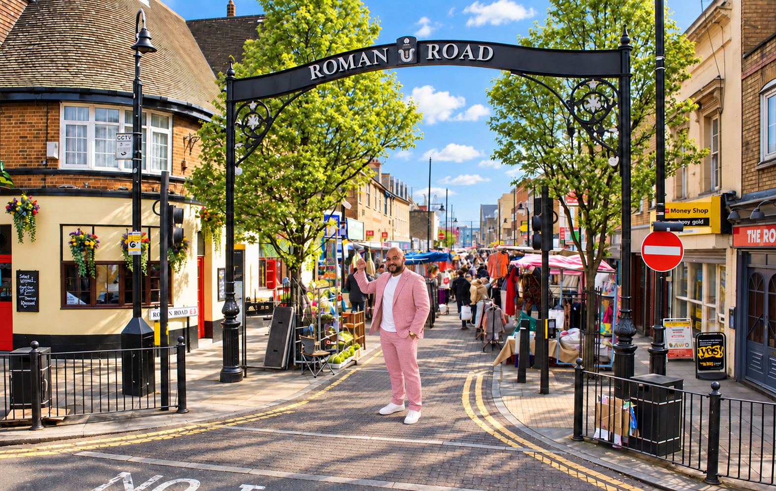 Pink suit at Roman Road market
